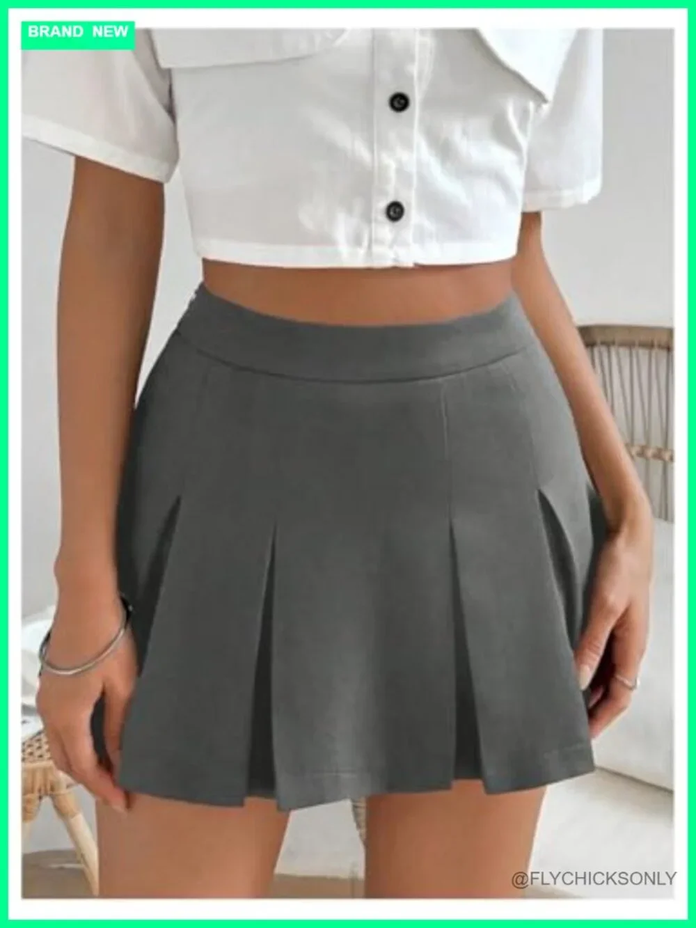 High Waisted Pleated Skater A Line Mini Skirt with Zipper